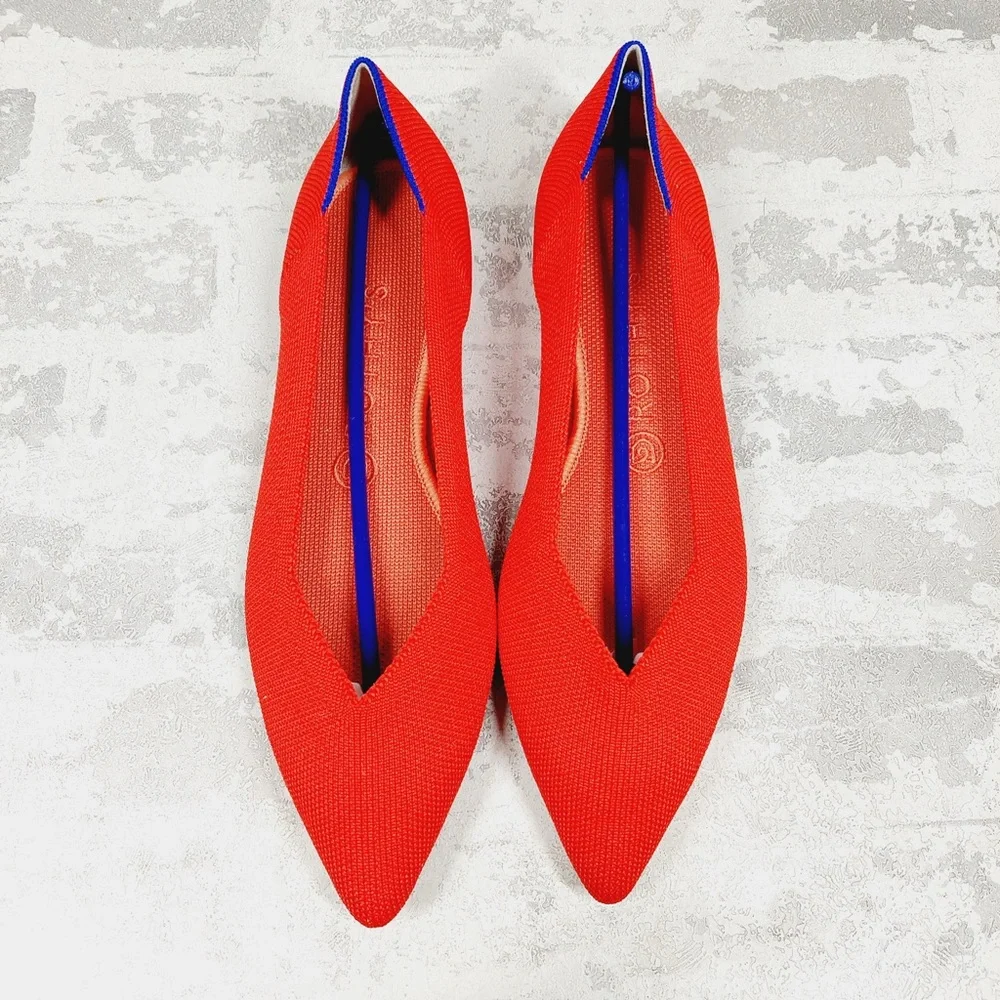 NEW Rothy's The Flat Red Knit Pointy Toe Slip On Loafers O153 - Picture 5 of 8